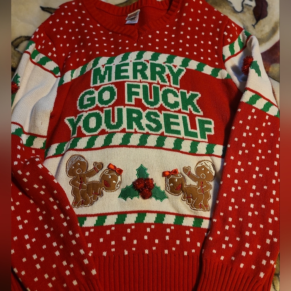 Merry go F*$% yourself ugly Xmas sweater